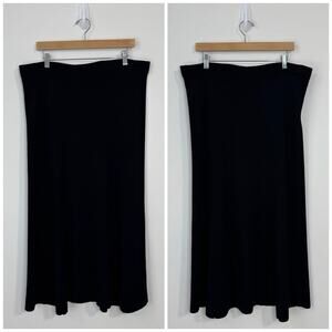 Eileen Fisher Wool Knit Pull On Mid Skirt Size L Black Straight Pencil Classic